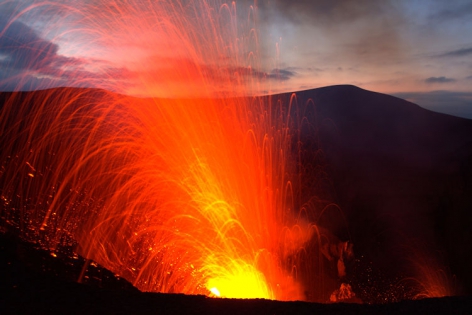 VANUATU - TANNA -YASUR VOLCANO Strombolian eruptions of the YASUR volcano.
Wonderful Jets of incandescent lava from the crater at the sunrise.
(photo: Yashmin Chebli)